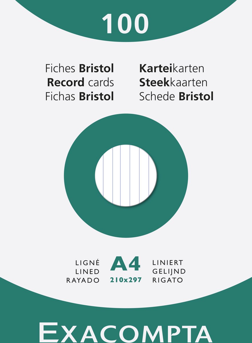 Exacompta etui 100 steekkaarten bristol - gelijnd niet geperforeerd 210x297mm - Wit - 13806B