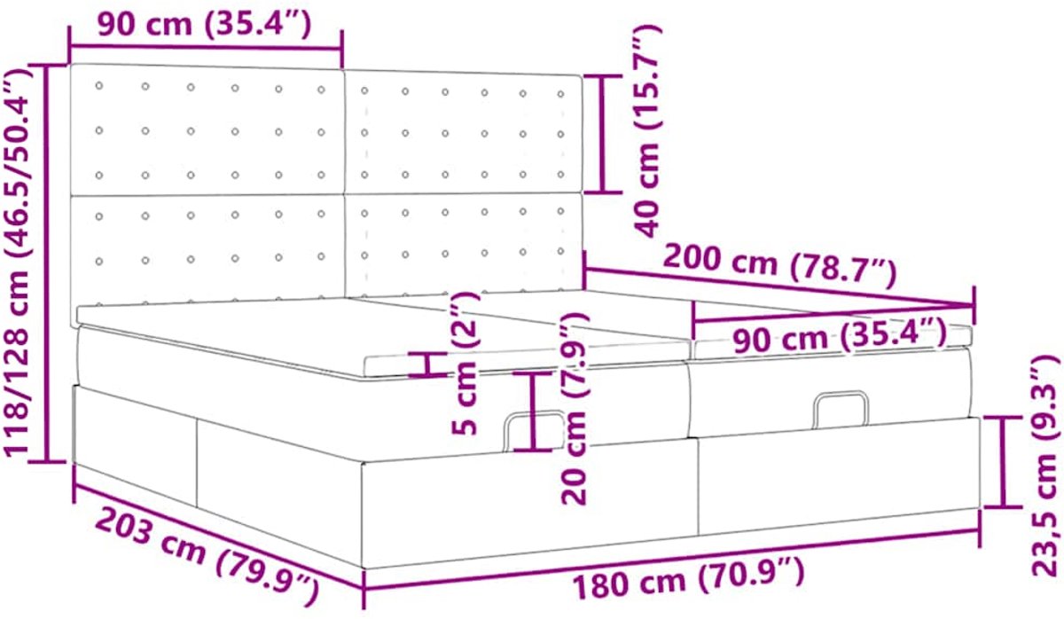vidaXL - Ottoman - bed - met - matrassen - 180x200cm - kunstleer - grijs