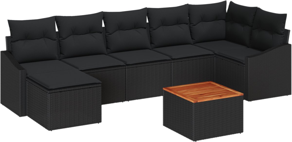 vidaXL - Tuinbank - Set - met - kussen - 8 - pcs - Zwart - poly - rattan