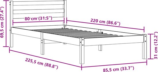 vidaXL - Bedframe - Bruin - 225,5 - x - 85,5 - x - 69,5 - cm - Massief - vurenhout