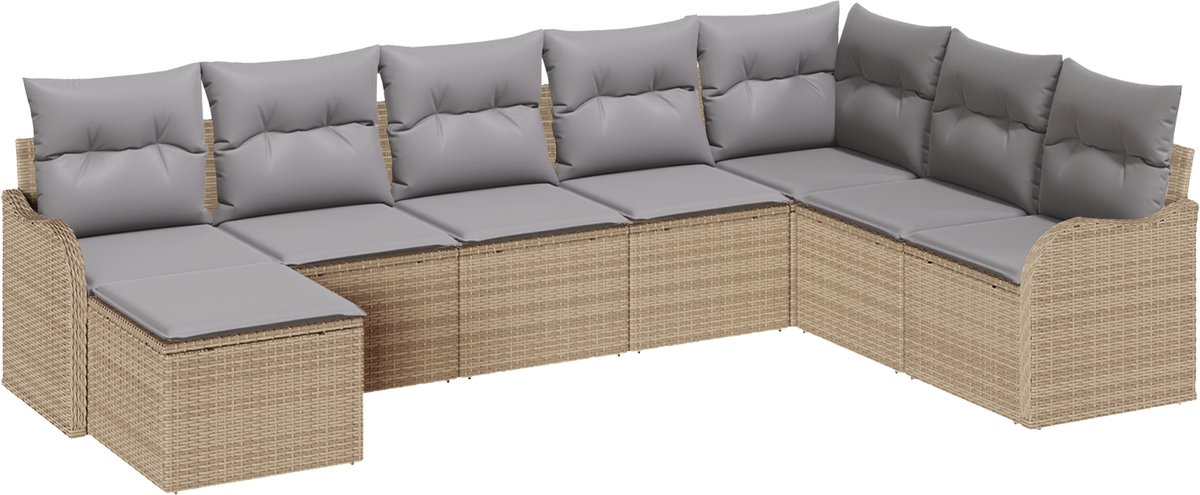 vidaXL - Tuinbank - Set - met - kussen - 8 - pcs - beige - en - lichtgrijs - Poly - rattan