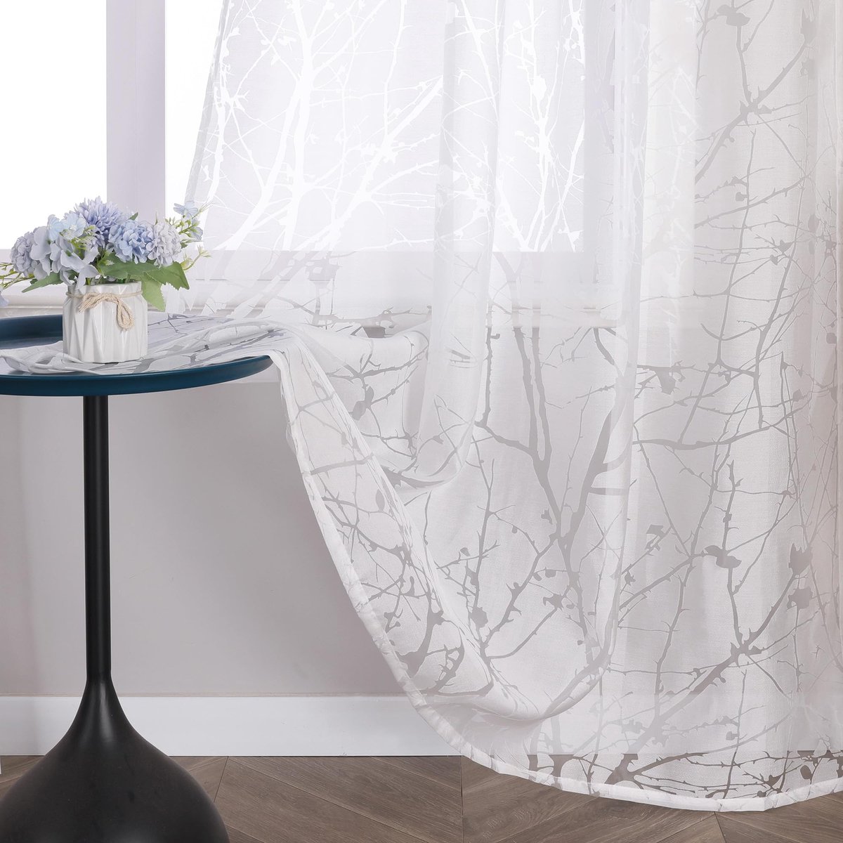 Ibenzoa Transparant Woonkamer Gordijn met Takkenpatroon – 140x245cm Wit