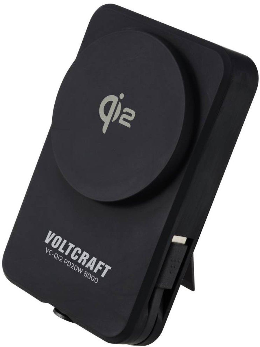VOLTCRAFT VC-Qi2 PD20W 8000 Powerbank 8000 mAh Fast Charge LiPo Zwart Statusweergave