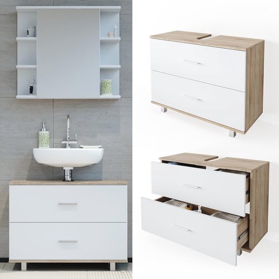 HOMCOM Bamboe Wastafelonderkast Met 2 Lamellendeuren En Verstelbare Legplank 60 X 30 X 80 Cm