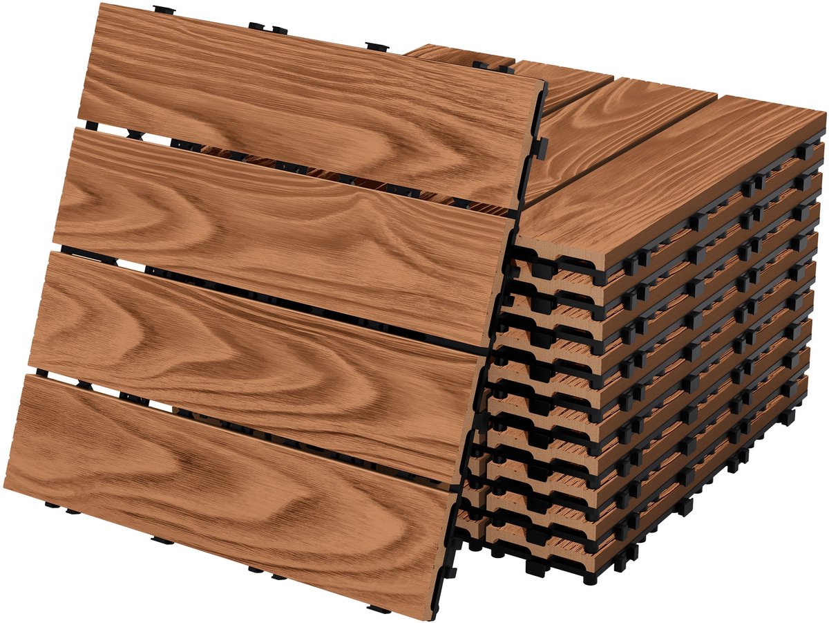 WPC terrastegels 30x30 cm 11-delige spaarset voor 1m² lichtbruine houtlook vloer met drainage en kliksysteem