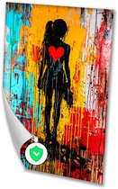 Silhouet met hart en kleuren - Liefde poster - Poster silhouet - Street Art - Wanddecoratie posters - Kunst - poster 80x120 cm