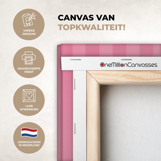 Canvas schilderij 20x30 cm - Exclusieve wanddecoratie Gestreept - Roze - Chéri - Muurdecoratie woonkamer - Slaapkamer decoratie - Kamer accessoires - Schilderijen op canvas
