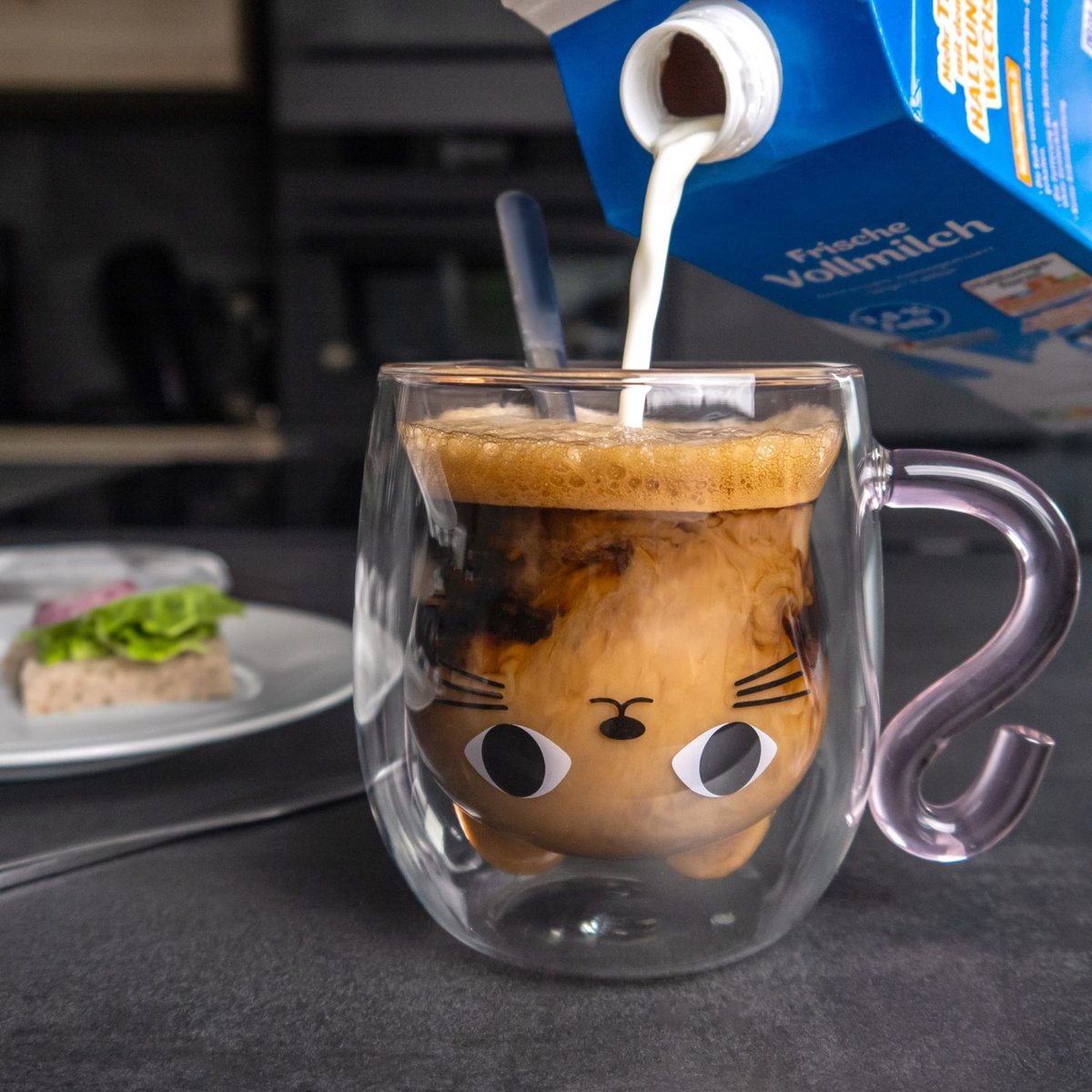 Intirilife thermo glas dubbelwandig met kat design in roze - 200ml inhoud - geïsoleerde glazen mok hittebestendig voor koude en warme dranken koffie kop thee kop drinkglas — cadeau in Koken & Dineren - foto 2