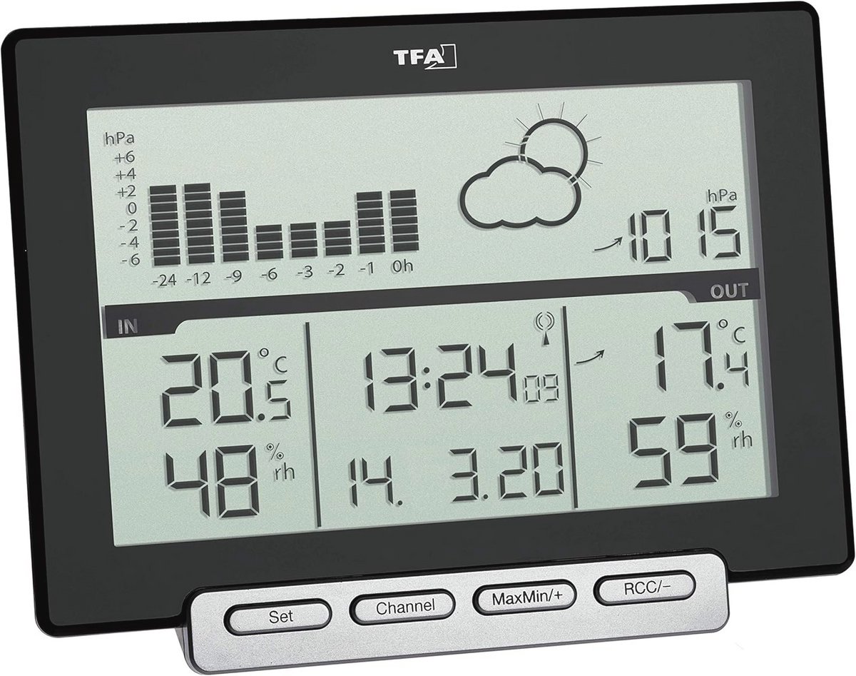 Draadloos Weerstation met Binnen- en Buitentemperatuur, Luchtvochtigheid & Radiografische Klok