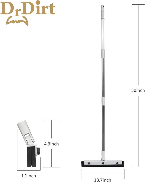 Lichtgewicht 14 inch vloerwisser met roestvrijstalen verlengstang - Perfect voor badkamer, keuken en tapijt — afbeelding 5