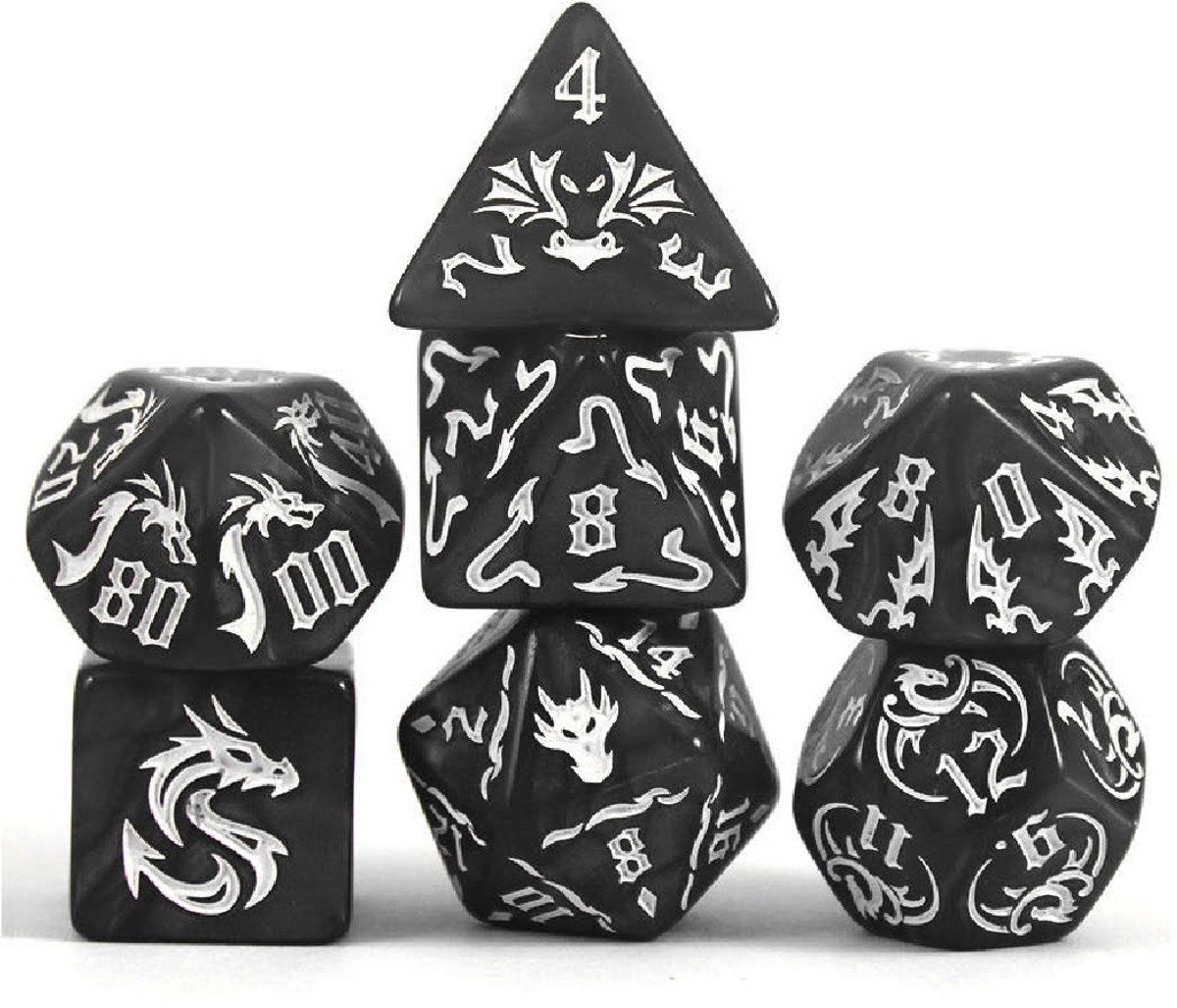 Lapi Toys - Dnd dice - Dnd dobbelstenen - Acryl - Incl. dice bag - Zwart