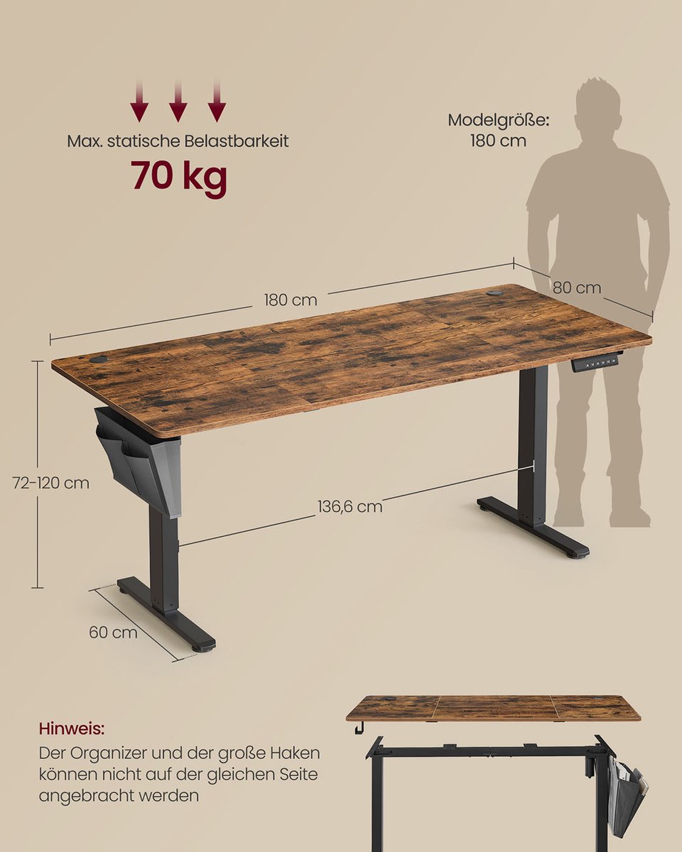 null Bureau 180x80 cm Elektrisch Verstelbaar - afbeelding 4