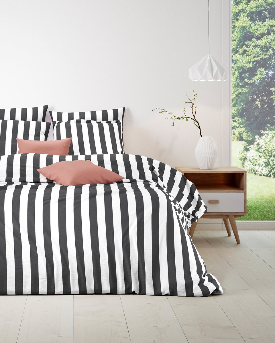 Mistral Home - DEKBEDOVERTREK - katoen renforcé - 260 x 240 cm + 2x 65 x 65 cm - extra breed - strepen - zwart