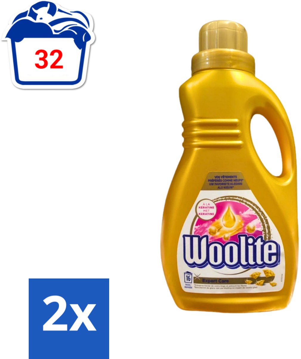 Woolite Expert Care - Vloeibaar Wasmiddel - Met Keratine - Delicate Was - 16 Wasbeurten - 1L - Voordeelverpakking - 2 stuks