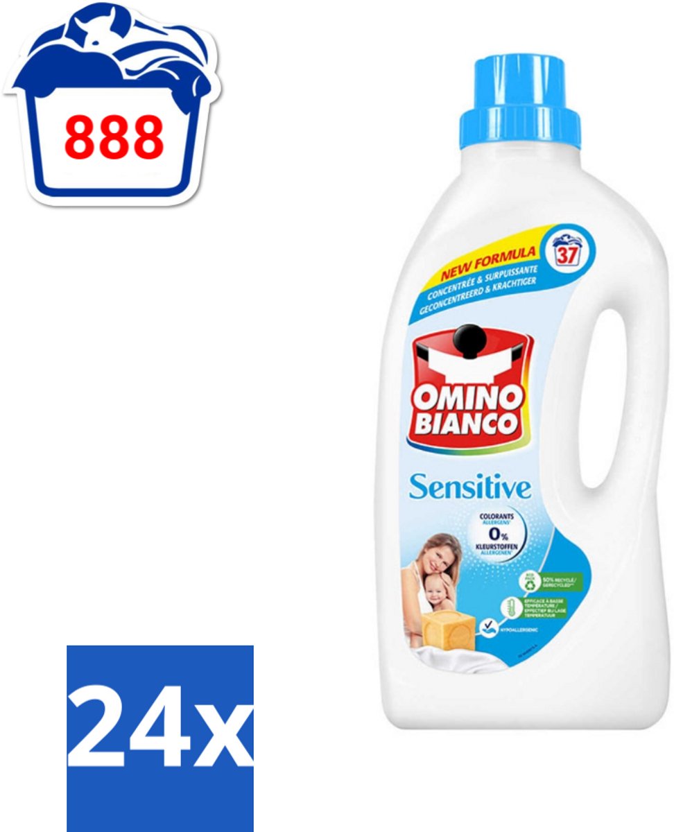 24 x Omino Bianco - Gevoelig - Wasmiddel - Witte & Gekleurde Was - 37 Wasbeurten - Wasmiddel - Gevoelige Huid - Hypoallergeen - Zonder Allergenen - Zonder Kleurstoffen