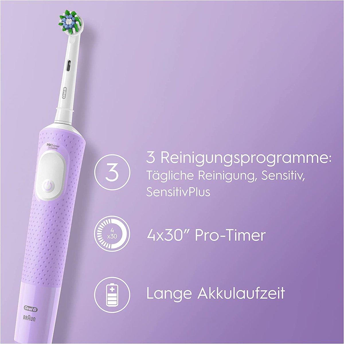 Afbeelding 2 van Oral-B Vitality Pro Protect X Clean - Elektrische tandenborstel - Lilac Mist