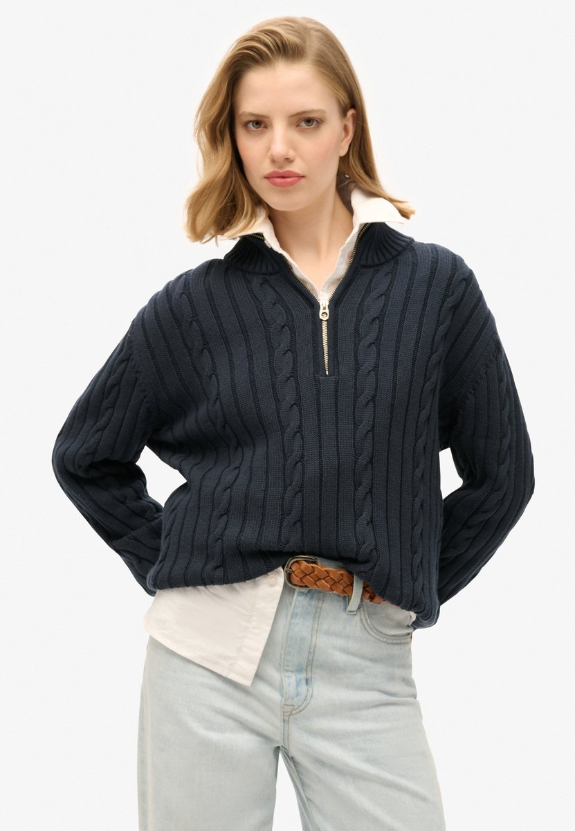 Superdry Gebreide rugbytrui met halve rits Dames Sweaters Marineblauw
