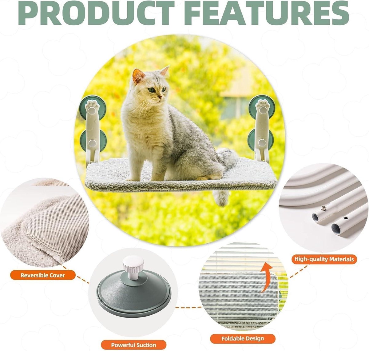 MEWOOFUN Katten, hangmat voor raam, 54 x 30 cm, kattenbed, raam, omkeerbare mat, katten met vernieuwing, sterke zuignappen tot 18 kg (beige, dubbel