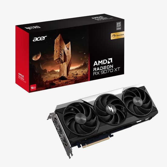 Acer Nitro AMD Radeon RX 9070 XT OC - Videokaart - 16GB - GDDR6 - PCIe 5 - 1x HDMI 2.1 - 3x DisplayPort 2.1