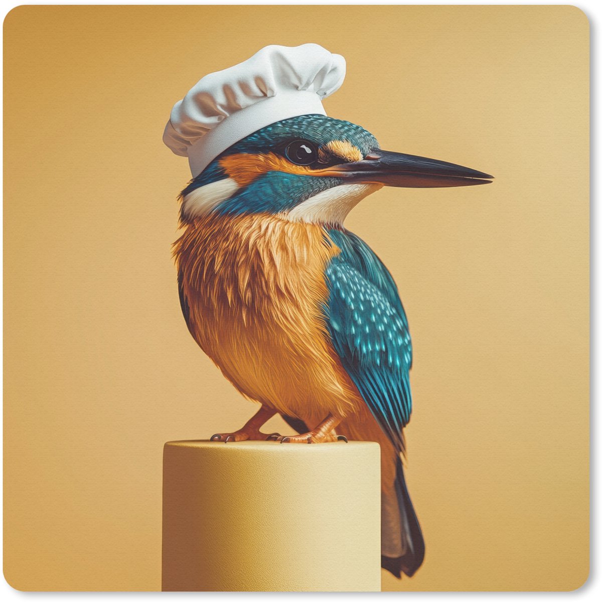 Muismat 20x20 cm - Mousepad Ijsvogel - Pilaar - Koksmuts - Vogel - Muismatten