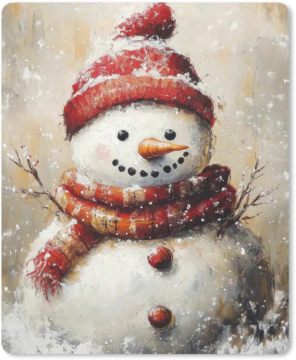 Muismat 19x23 cm - Mousepad Sneeuwpop - Winter - Sneeuw - Beige - Muismatten