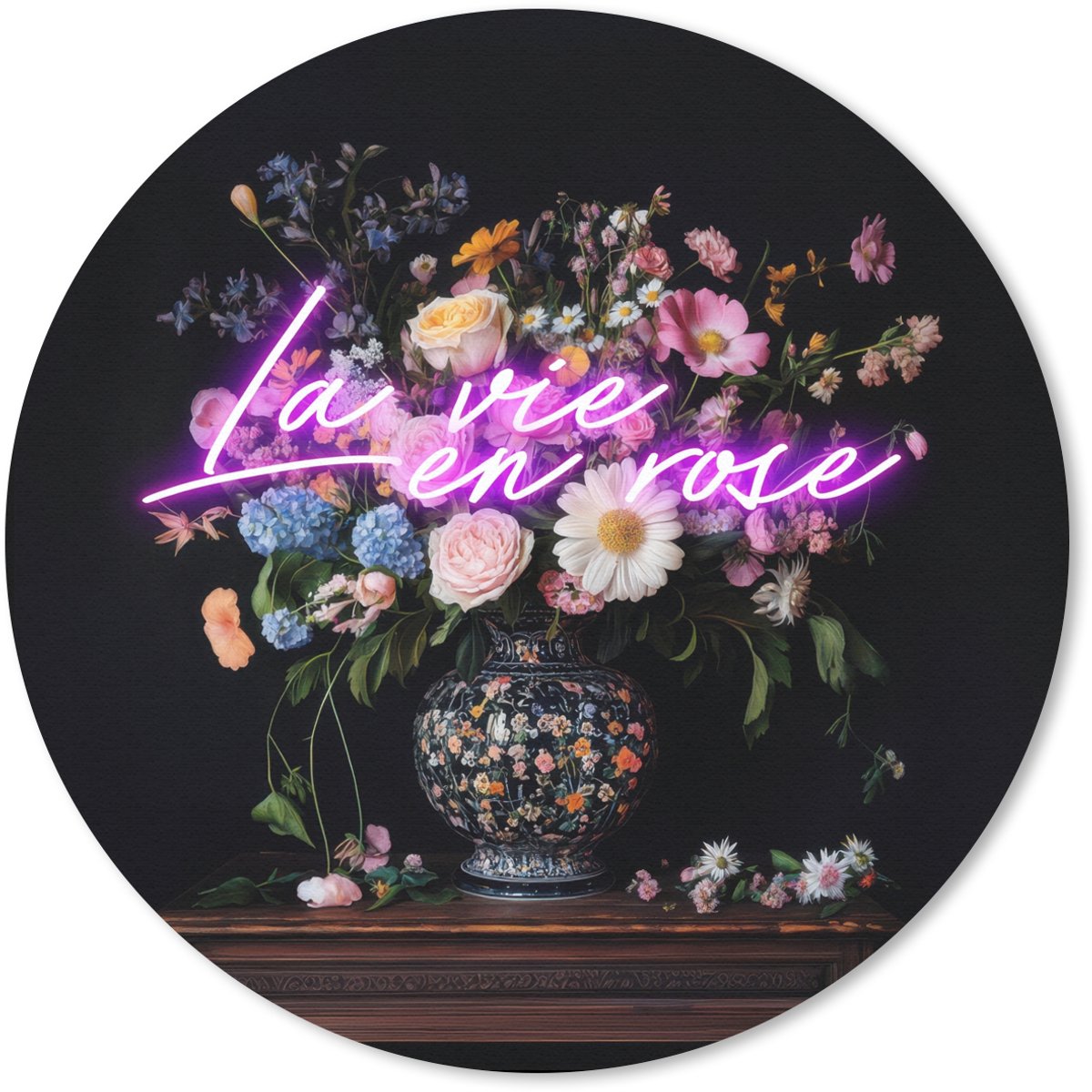Muismat rond 20x20 cm - Mousepad Neon - Vaas - Bloemen - Ronde muismatten