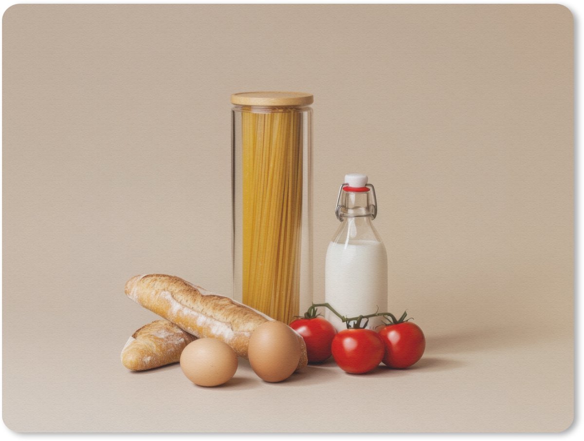 Muismat 23x19 cm - Mousepad Spaghetti - Melk - Tomaten - Eieren - Brood - Muismatten