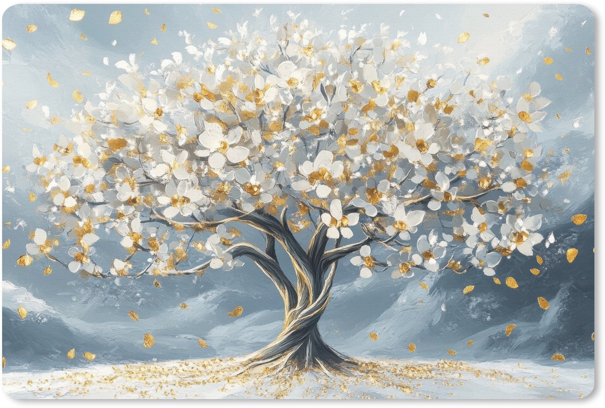 Muismat 27x18 cm - Mousepad Boom - Winter - Levensboom - Modern - Goud - Muismatten