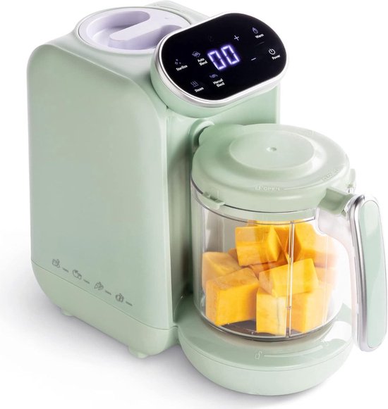 AMBIANO Babyvoedingsbereider, 1 liter, mixbeker, roestvrijstalen mes, vele functies, stoomafdekking