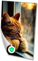 Slaapkat in zonlicht bij raam - Kat poster - Muurdecoratie dieren - Realistische kunst - Muurdecoratie industrieel - Muurdecoratie posters - poster 50x70 cm