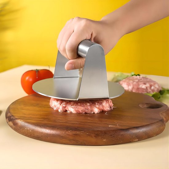 Presse à Hamburger Inox 14 Cm Avec Décapsuleur - Poignée Bois Anti-brûlure, Surface Antiadhésive - 5