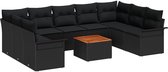 vidaXL - 10-delige - tuinset - met - kussens - zwart - poly - rattan - acacia