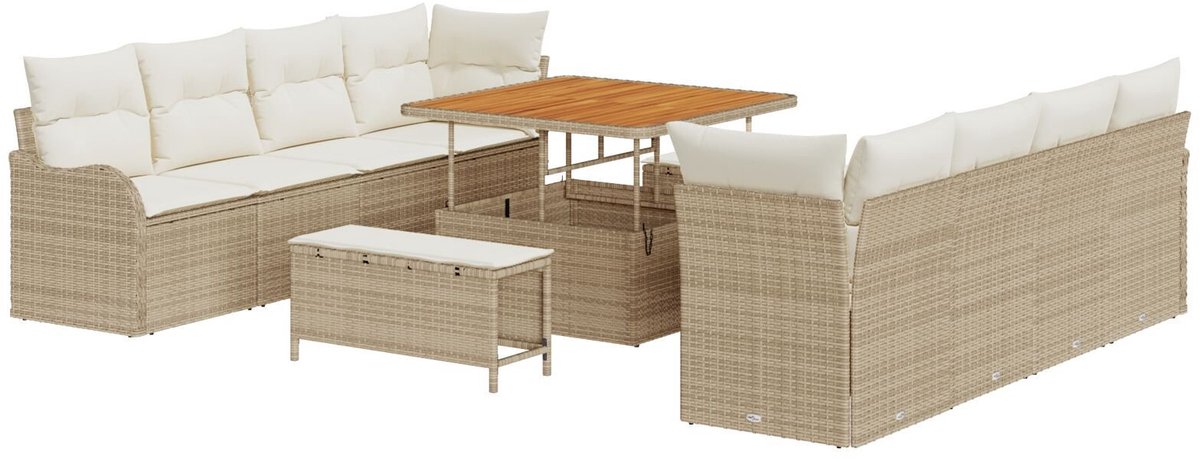 vidaXL Tuinbank - Set - 11 - st - Beige - poly - rattan