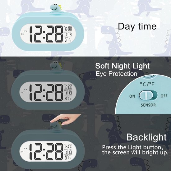 Digitale Kinderwekker met Sluimerfunctie en Automatische Achtergrondverlichting - Schattige Wekker voor Jongens en Meisjes — afbeelding 3
