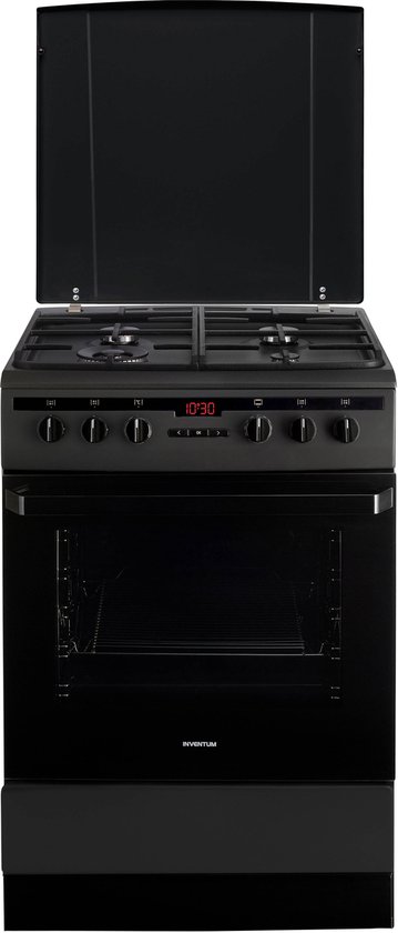 Inventum VFG6034WGZWA - Vrijstaand gasfornuis - Elektrische oven - 4 kookzones - 60 cm - 65 liter - Zwart