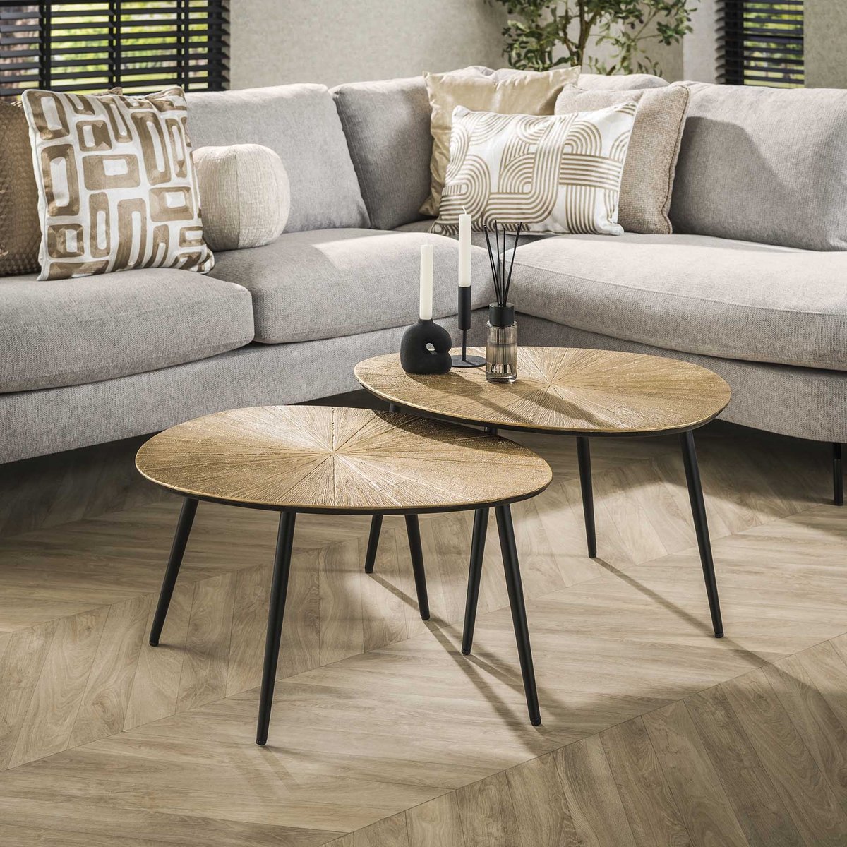 PS-Collection Ray Salontafel Set van 2 - 77x60x43cm - Brons - Metaal - salontafels rond, salontafels, salontafel zwart, salon tafel, salontafel rond, salontafel industrieel, salontafel vierkant, salontafel marmer, salontafel wit