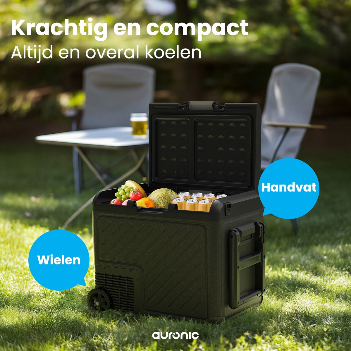 Auronic Elektrische Koelbox - Compressor - Met Wielen - 12V 230 Volt - Camping Koelkast - Auto - 50L - Frigobox - Zwart/Grijs – foto 2