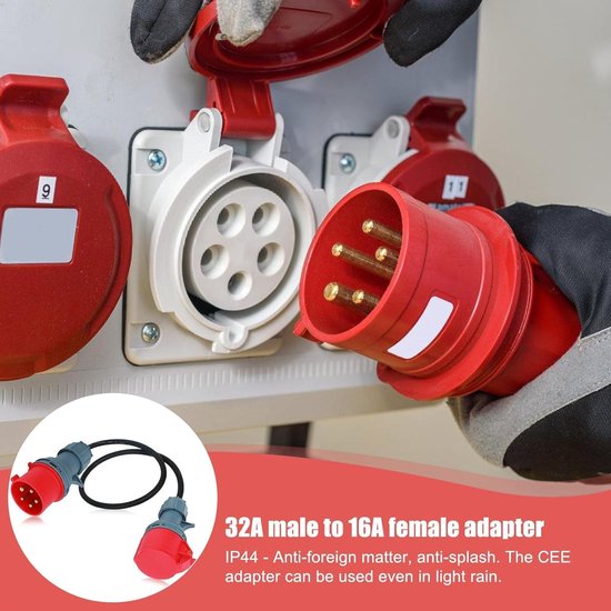- 5P 32A stekker naar 16A koppeling CEE-adapter- 5-polige hoogstroom
