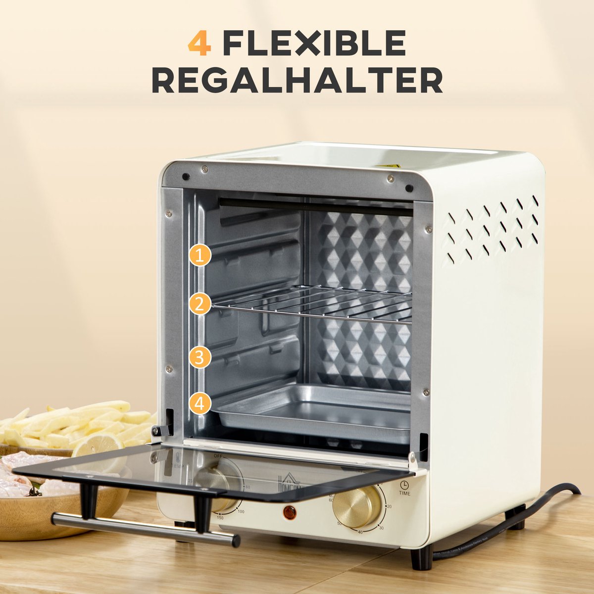 ZYLARO mini oven - Vrijstaande Elektrische Oven - 15L - 1000W - Vintage crème wit – foto 8