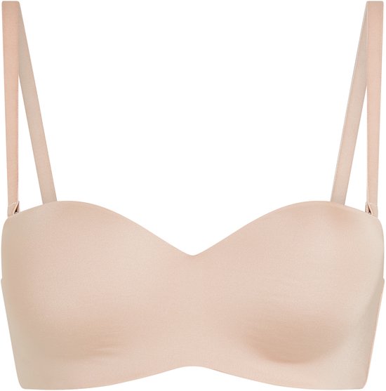 Nude kleurige voorgevormde strapless beugel-bh met afneembare bandjes.