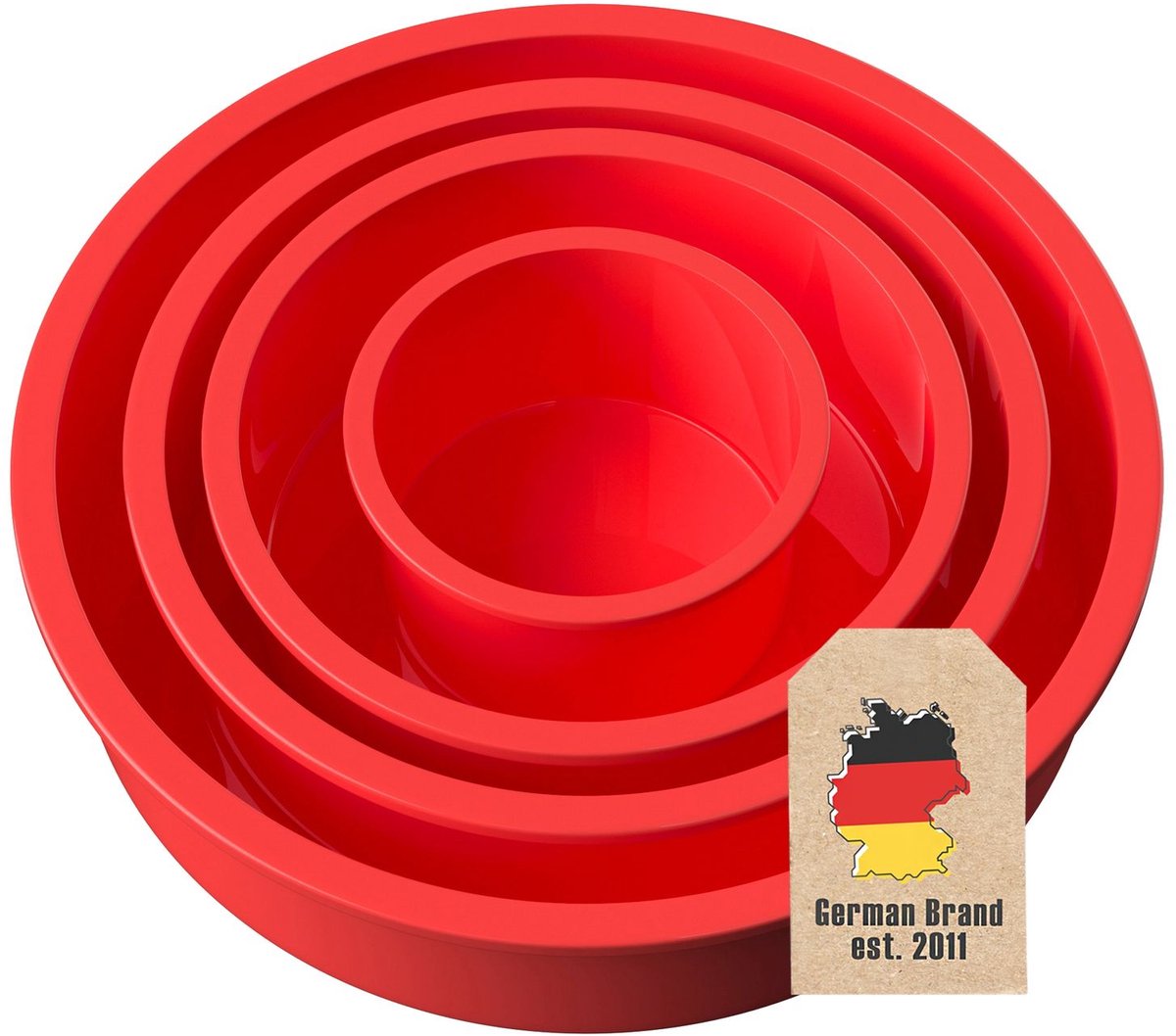Intirilife 4-delige set ronde silicone cakevormen in rood - 10 cm, 16.3 cm, 19.8 cm, 25 cm - bakvorm voor het bakken