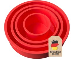 Intirilife 4-Delige Set Ronde Silicone Cakevormen in Rood - 10 cm, 16.3 cm, 19.8 cm, 25 cm - Bakvorm voor het bakken van taarten laagjes cake