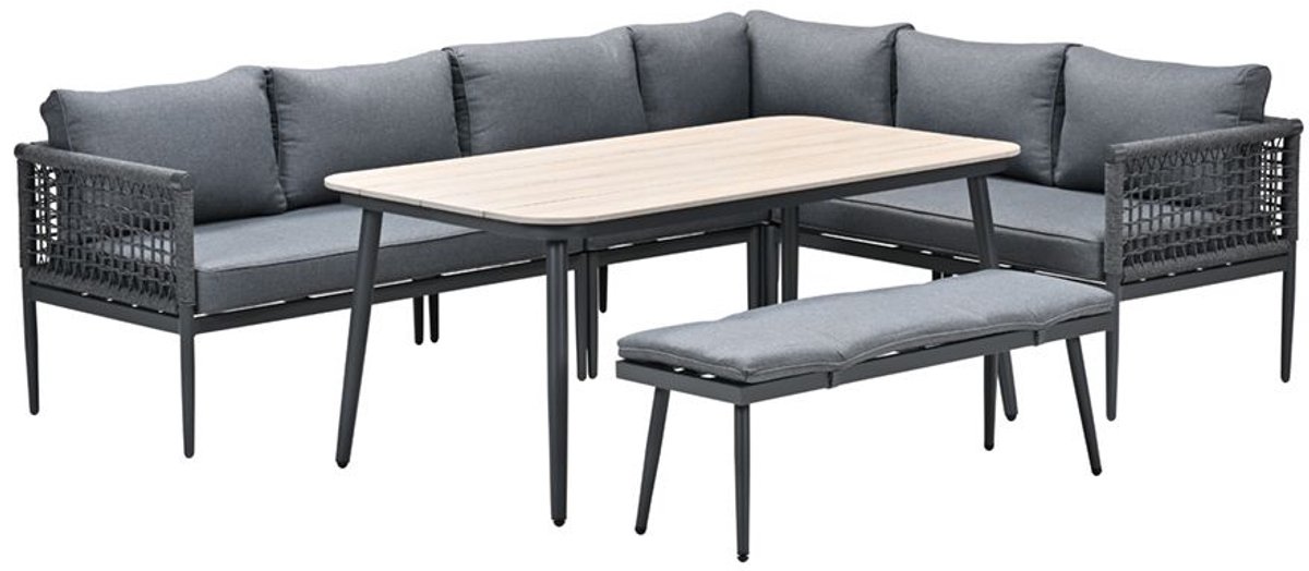 Teramon lounge-diningset -6-delig-rope dark grey-light teak Vironwood