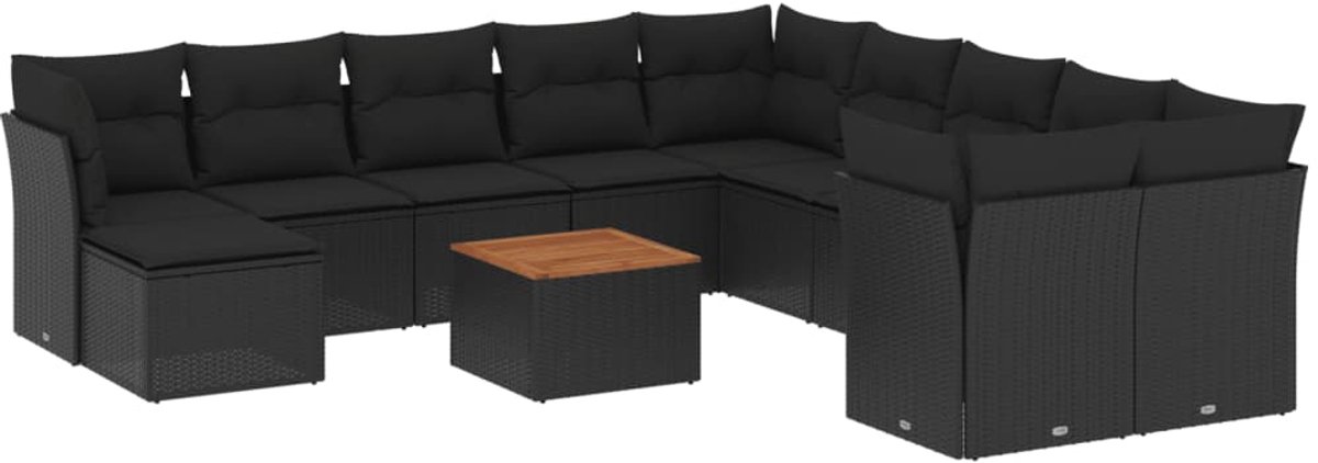 The Living Store 12-delige Loungeset met kussens poly rattan zwart - Loungeset - Tuinlounge - Lounge Set - Pe Rattan - Outdoor Furniture