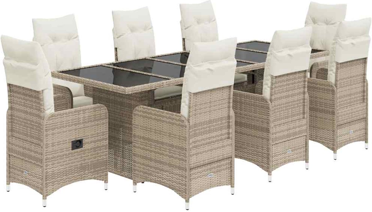 Poly rattan beige bistroset met kussens voor buiten, The Living Store.