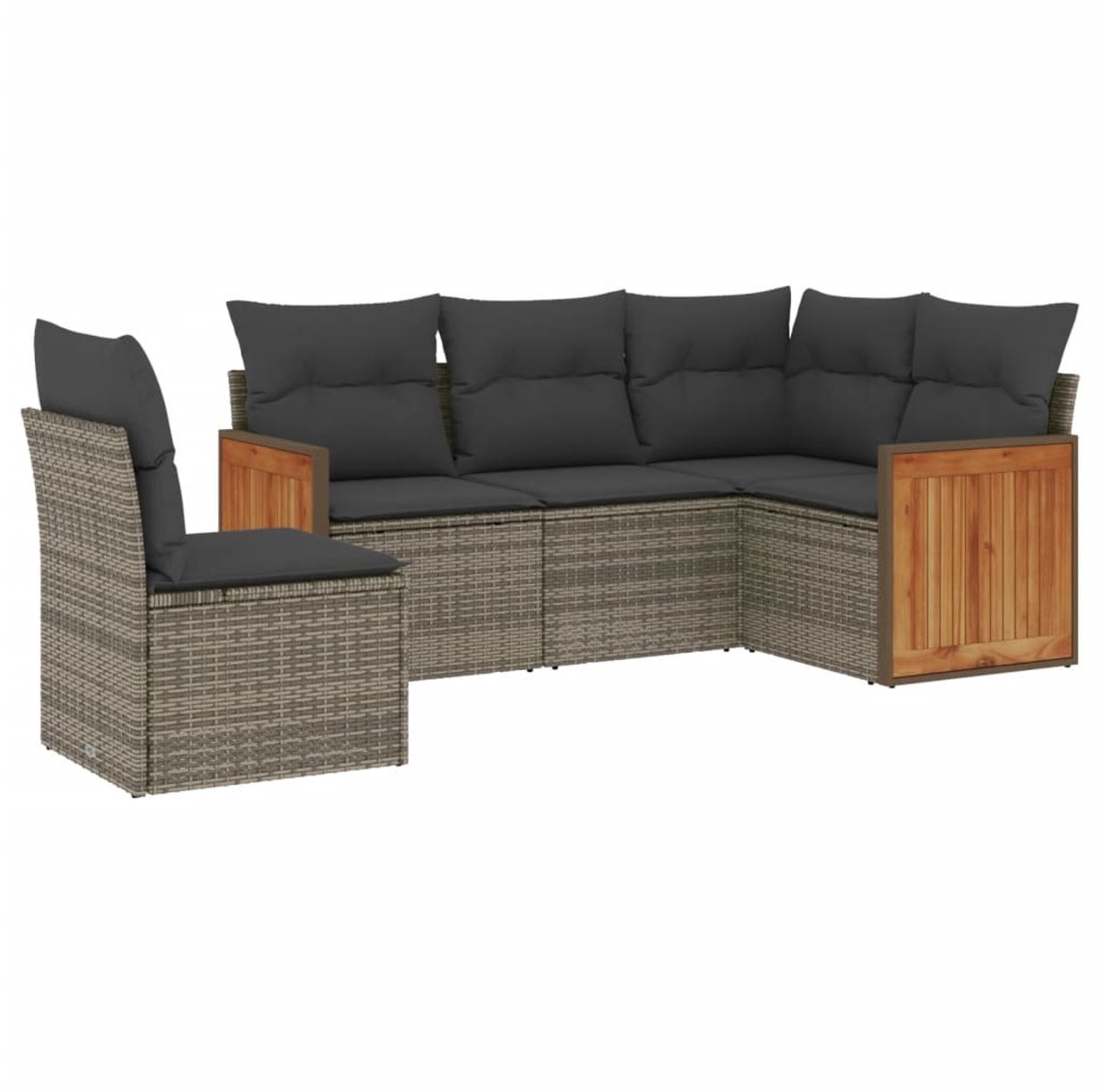 The Living Store 5-delige Loungeset met kussens poly rattan grijs.