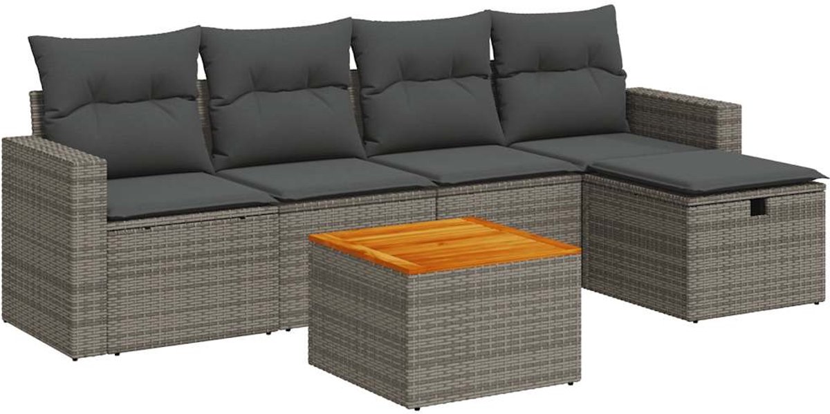 Poly rattan grijze loungeset met kussens voor buiten - The Living Store.