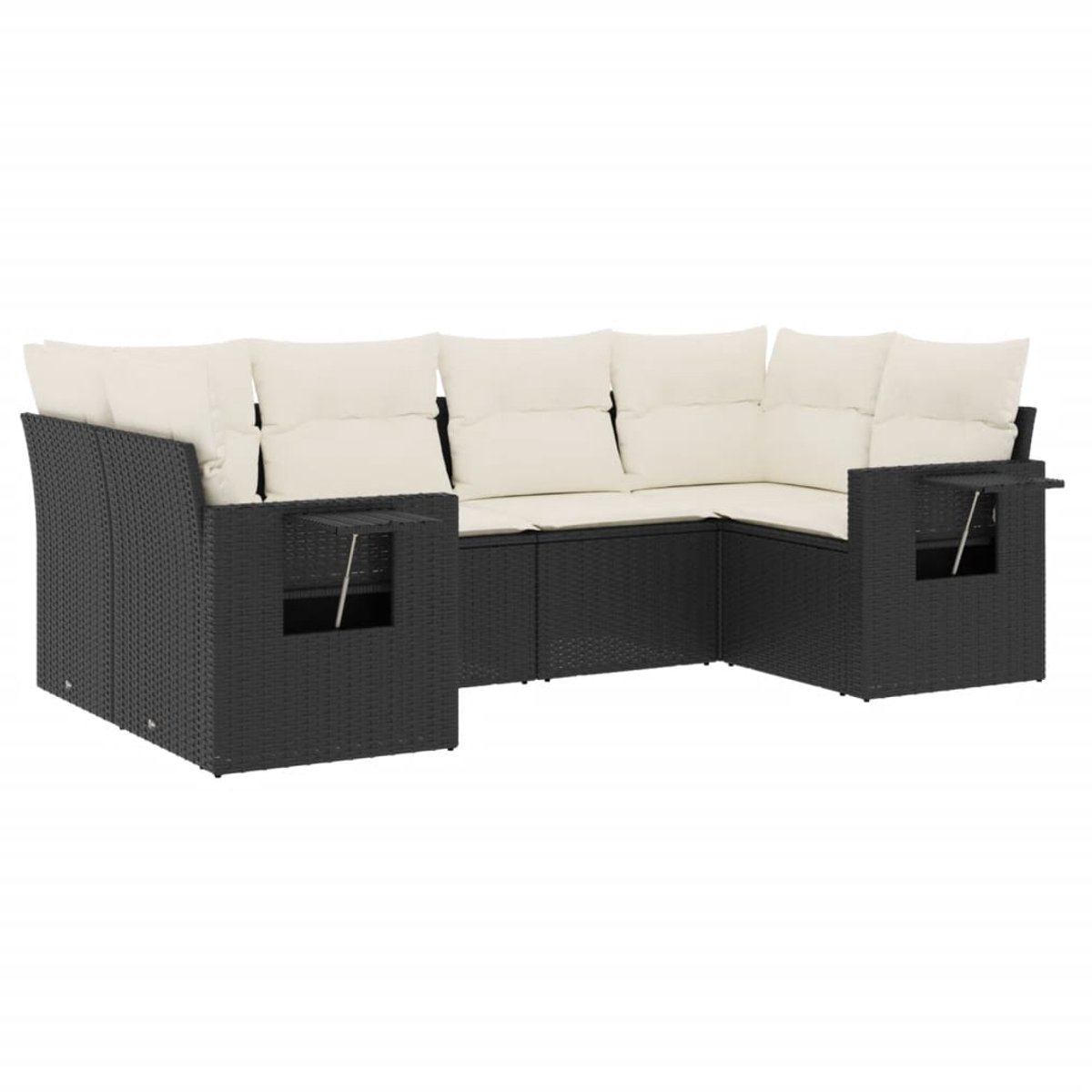 Zwarte poly rattan loungeset met kussens voor buiten - The Living Store.