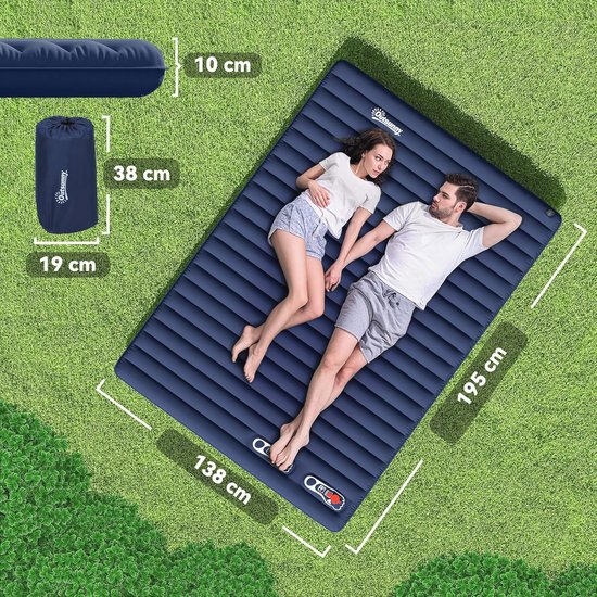 Zelfopblazende Campingmatras voor 2 Personen - Opvouwbaar en Comfortabel, Marineblauw — afbeelding 5
