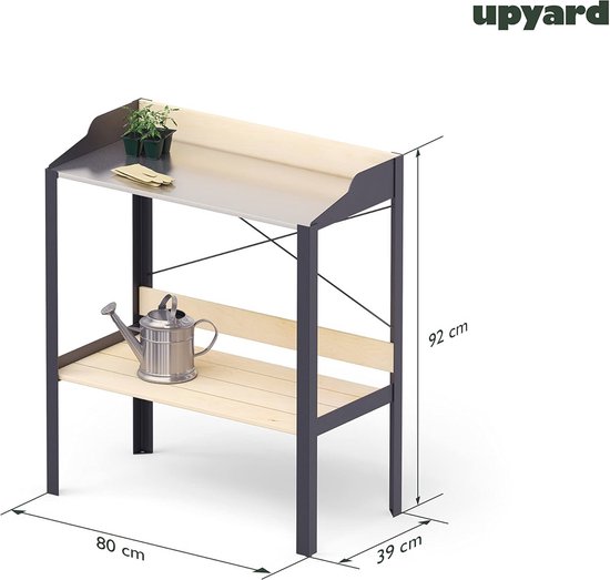 dobar® Inklapbare plantentafel, tuintafel, massief hout, opvouwbare ompottafel met zinkplaat, bloementafel voor tuin/terras/balkon, 85 x 44 x 89 cm, antraciet